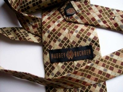 Audrey Buchner Brn Red Beige Checker Geo Mens Silk Tie