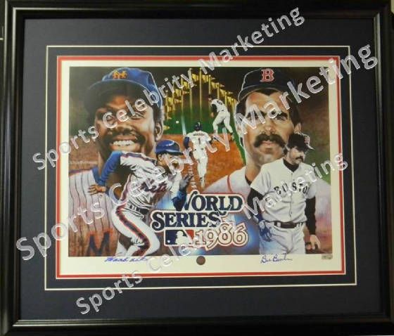 MOOKIE WILSON BILL BUCKNER SIGNED 16X20 FRAMED PRINT 1986 WORLD SERIES 