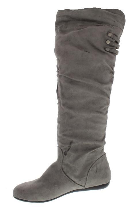 Rampage Bronner Gray Faux Suede Slouched Studded Straps Knee High 