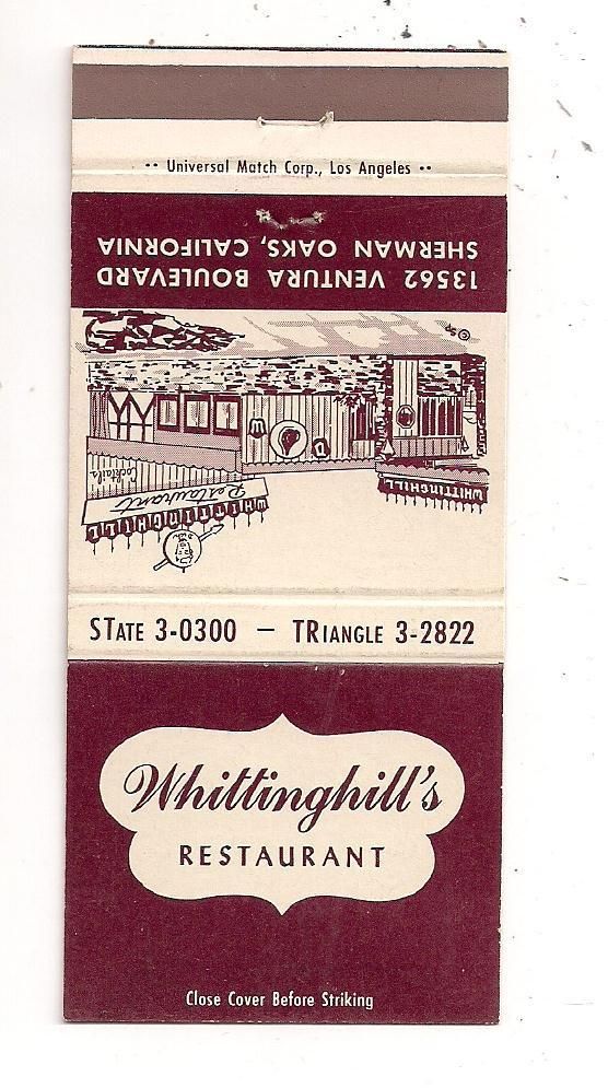 Whittinghills Restaurant Sherman Oaks CA Matchbook