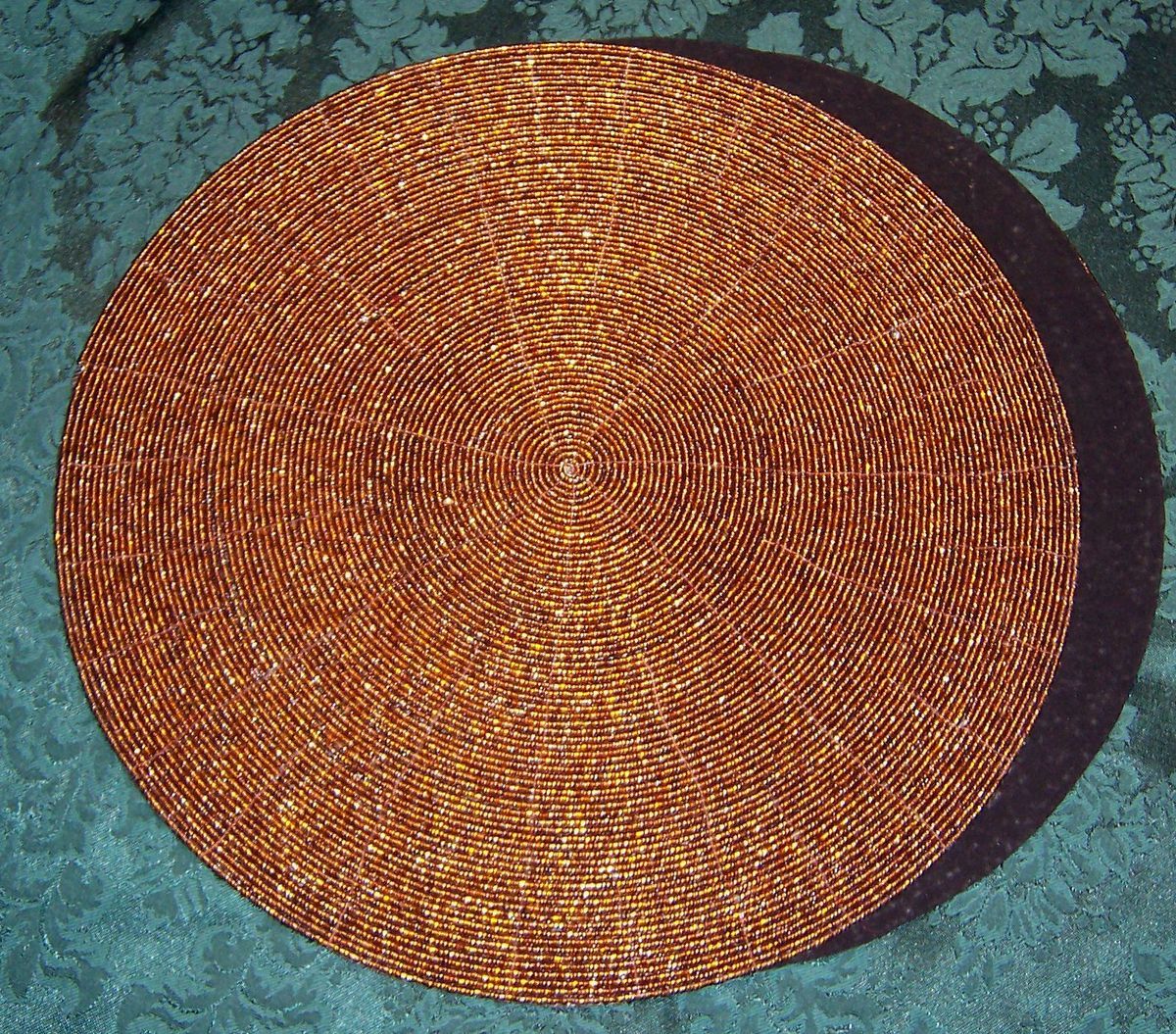 COPPER BEADED 14 BROWN FABRIC BACKED PLACEMATS SECONDS SAVE 45