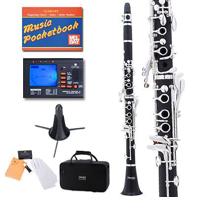   Ebony Wood Bb Clarinet ~Silver Keys ~Italian pad +Stand+Case+Tu​ner