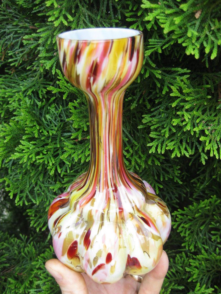 ANTIQUE GLASS Hyacinth VASE DECO KRALIK HARRACH Co Czech Bohemian 