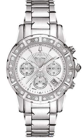 Bulova 24 Diamond Bezel Silver Dial Womens Watch 96R127