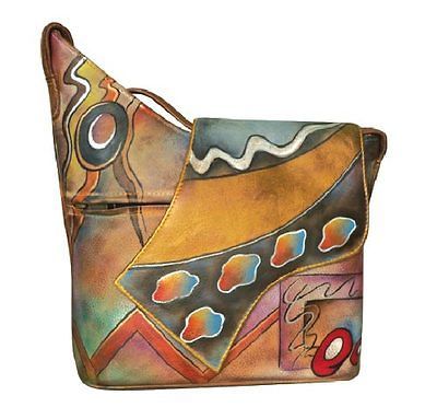 Anuschka Cross Body Shoulder Handpainted Leather Handbag Twilight 