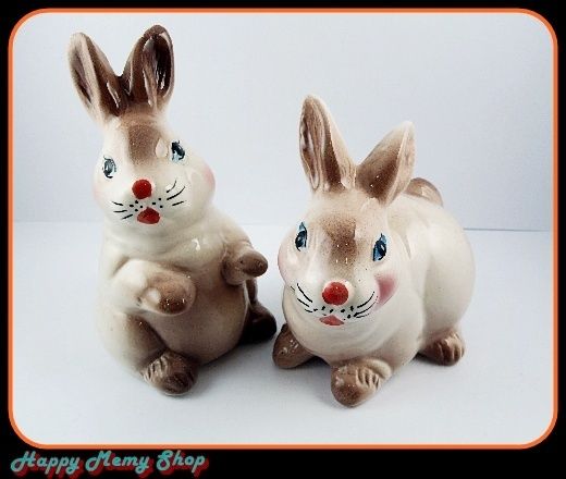 New Figurine Ceramic 2 Rabbit Bunny Home Garden Decor