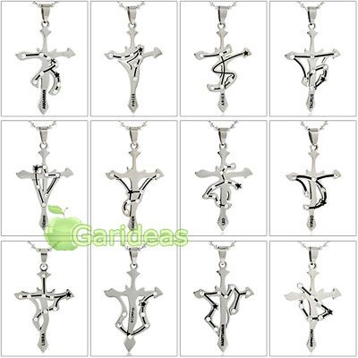 Aquarius Stainless Steel Silver 12 Constellation Cross Chain Pendant 