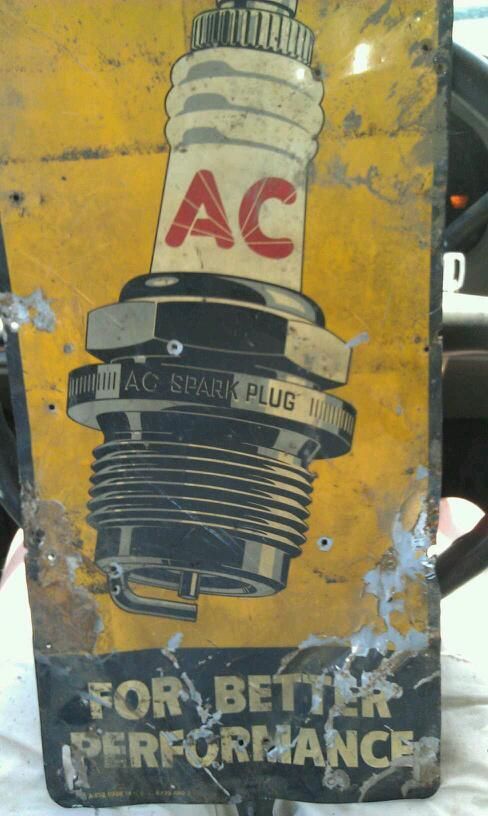 Vintage Estate Find AC Delco Spark Plug Metal Advertising Sign 