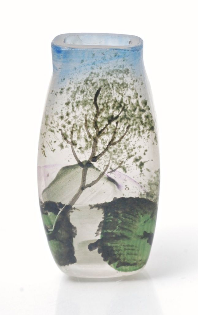 enameled glass miniature bud vase in the style of daum nancy