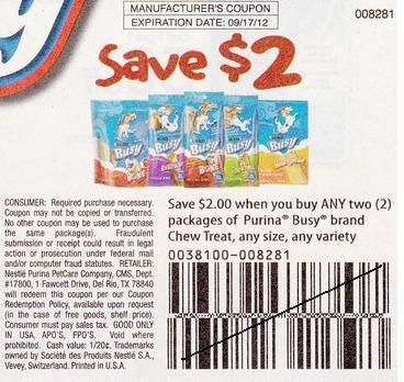 20 $2 2 Purina Busy Bone Chew Treat Coupons 9 17 2012