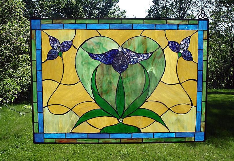 Butterfly Heart Garden Stained Glass Window AC 11