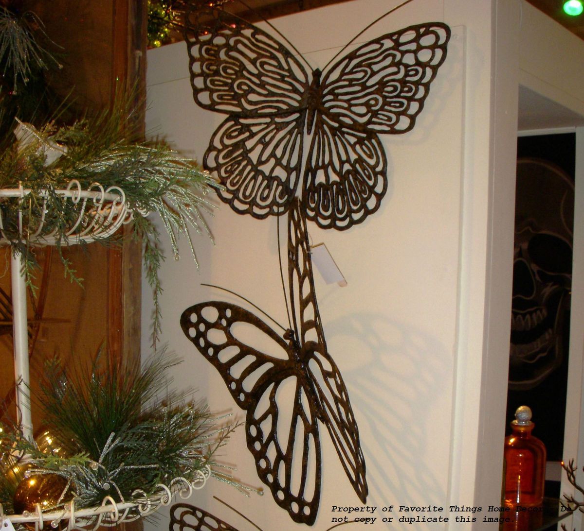SET OF TWO LARGE CAST IRON BUTTERFLY WALL ART / GARDEN DECOR