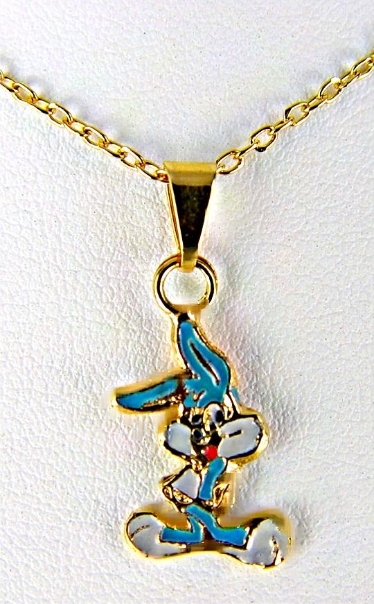 Gold 18K GF Vintage Bugs Bunny Necklace Pendant Girl Baby Kids Charm 