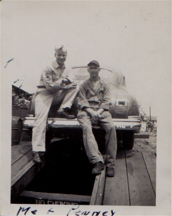 1945 Up Angle Buddies on Car Bumper Snapshot