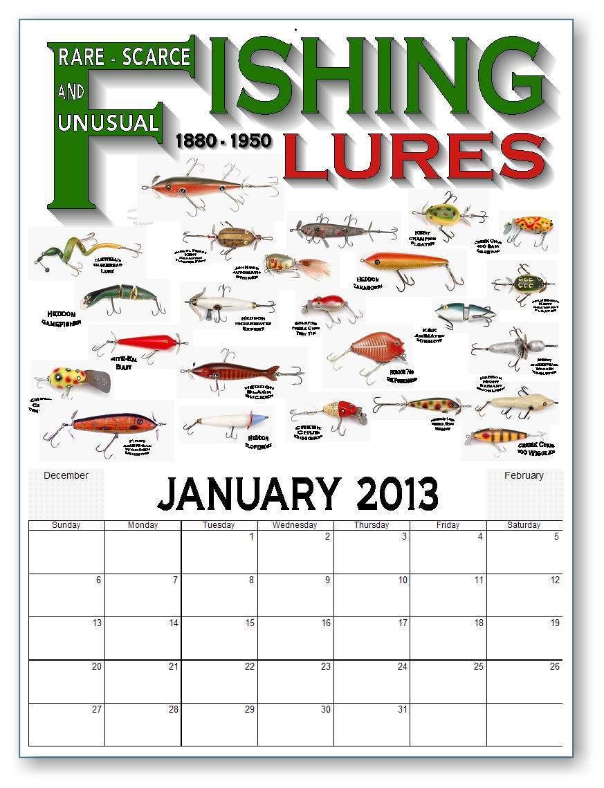 FISHING LURE Antique Guardfrog Calendar 2013 ADVERTISING HEDDON CREEK 