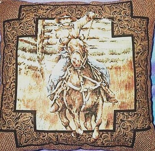 Home Decor Pillow Cowboy Calf Roping Southwest Bronw NE