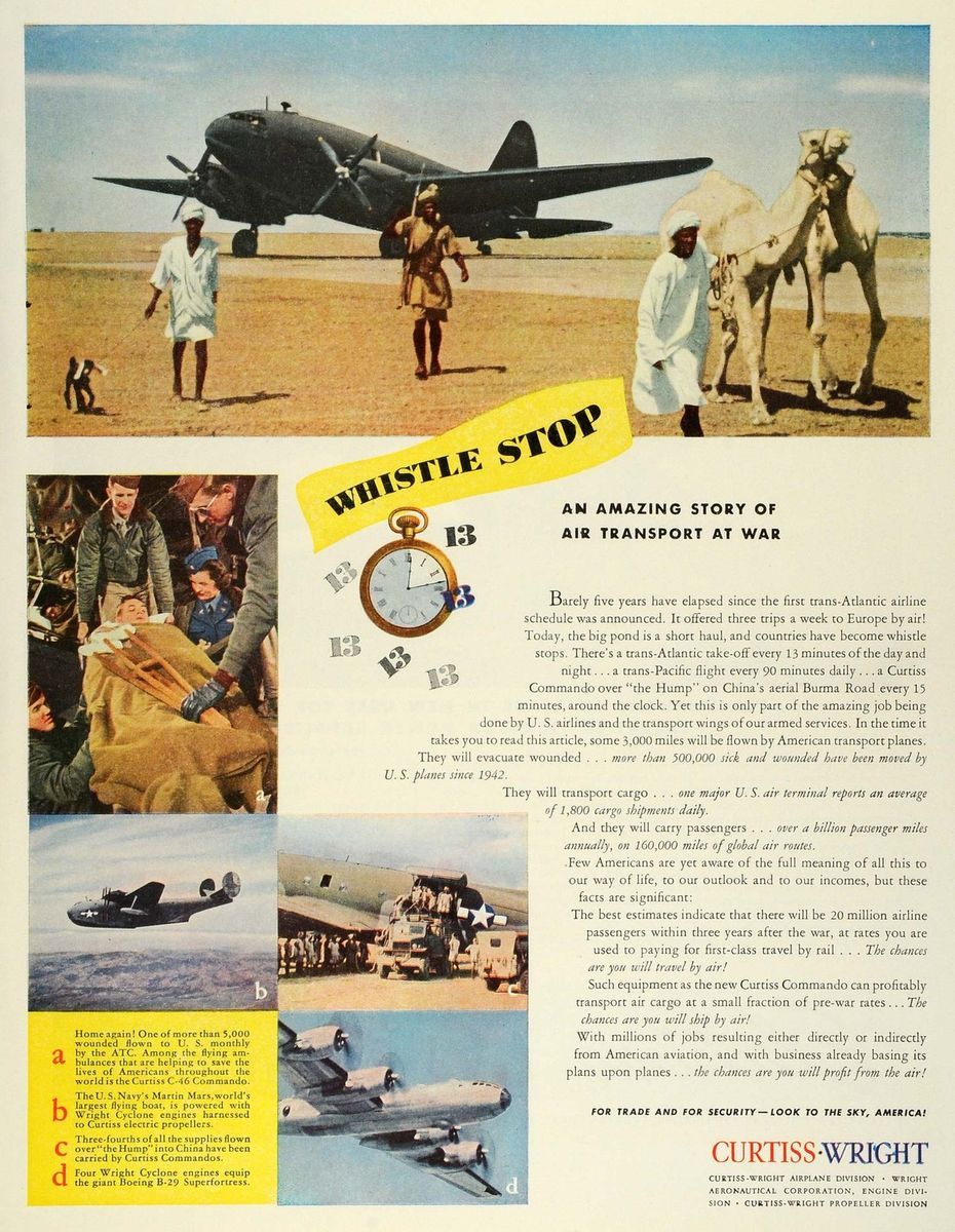1945 Ad Curtiss Wright Aircraft C 46 Commando Transport Air Forces 