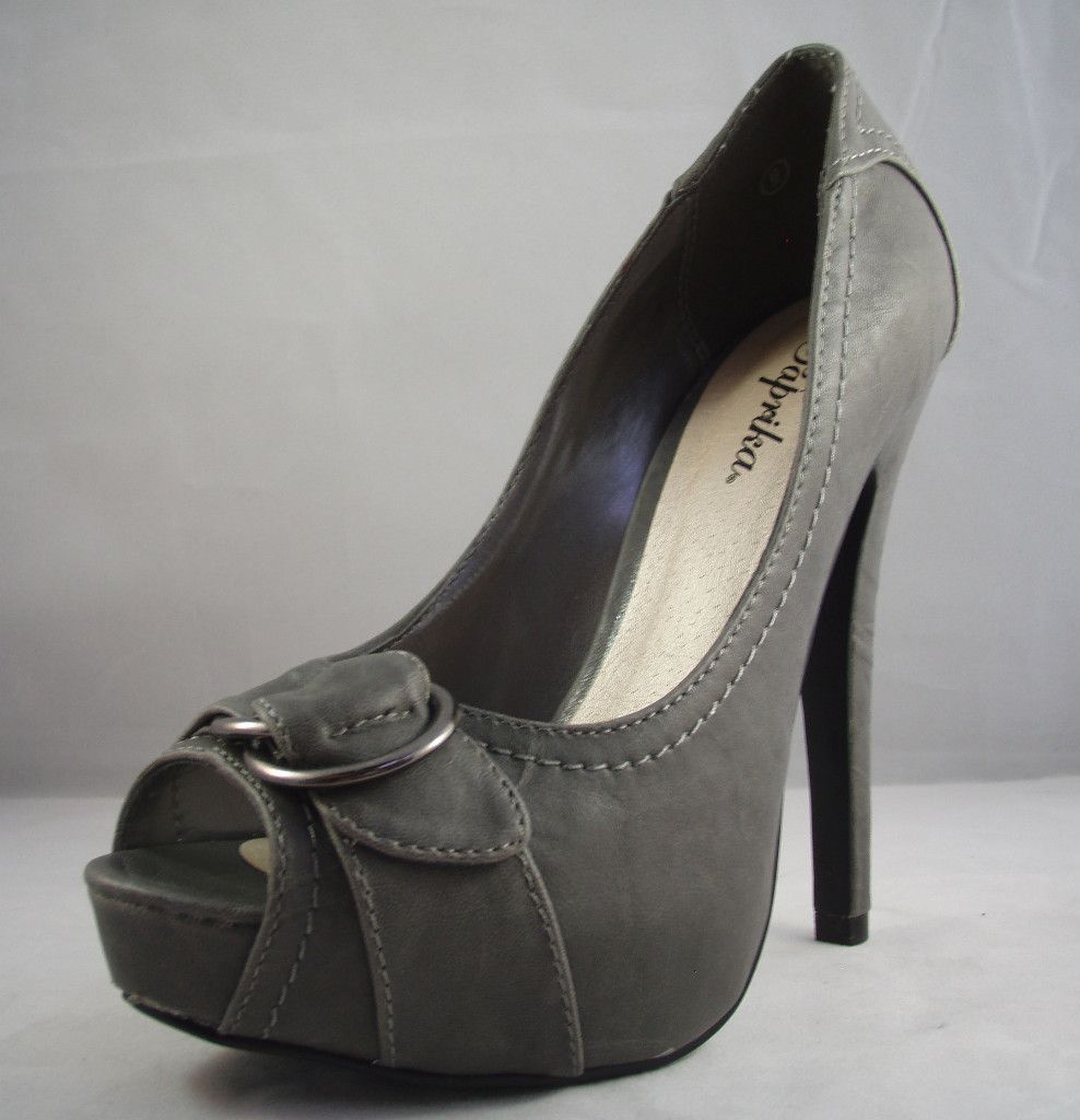 Womens Gray Buckle Peep Toe Pump Paprika Camas H