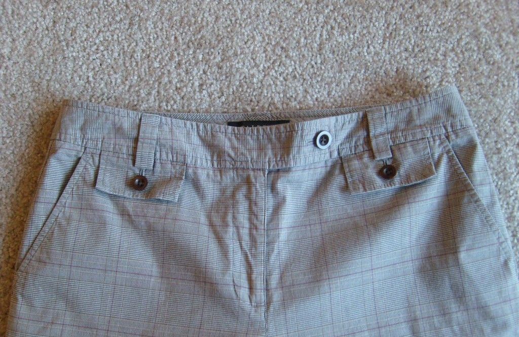   Talbots Flat Front Gray Plaid Crop Stretch Capris Capri Pants