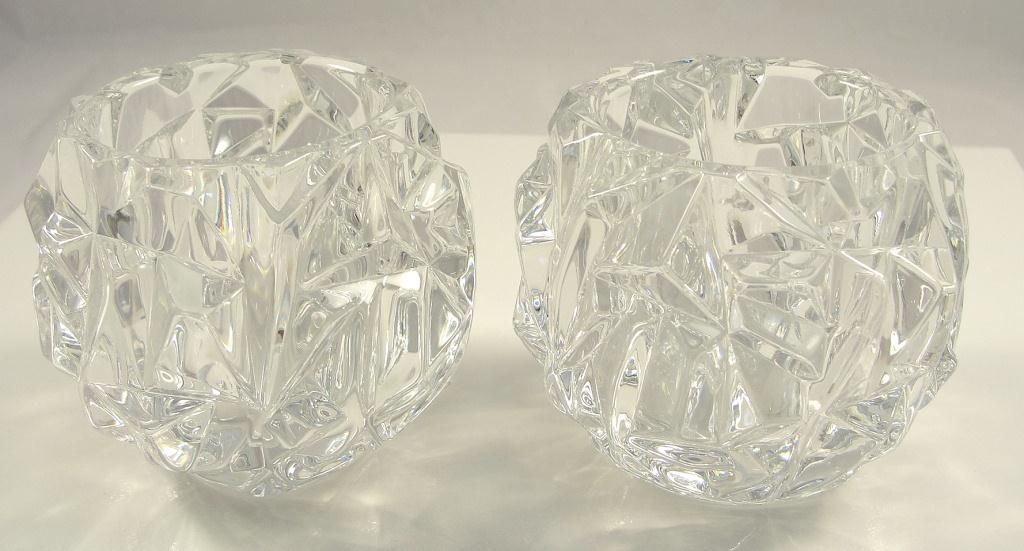 Authentic Tiffany Co Crystal Candle Holders Pair Rock Cut Estates 