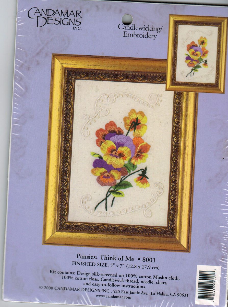 Candlewicking Embroidery Kit Pansies Think of Me Candamar Designs