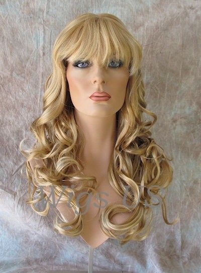 Wigs Long Soft Waves Light Butterscotch with Pale Blond Highlights Wig 