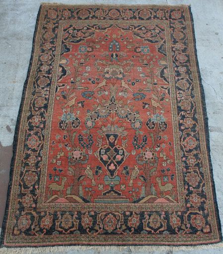 Antique Persian SAROUK Carpet Animals Colorful Old Handmade Oriental 