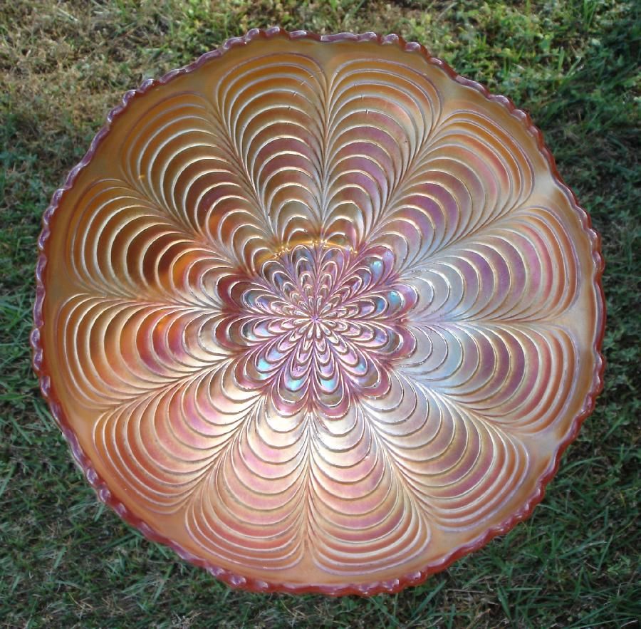 Fenton Peacock Tail 7 inch Marigold Carnival Glass Bowl