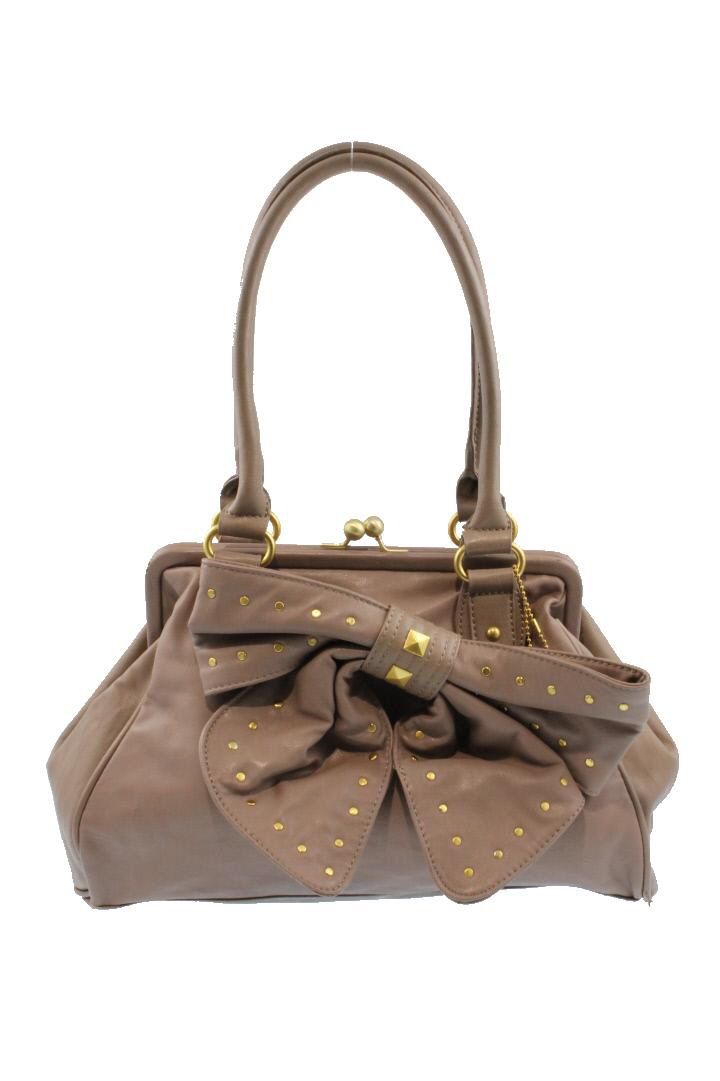 Carlos Santana Tan Mauve Studded Bow Embellished Satchel Handbag 