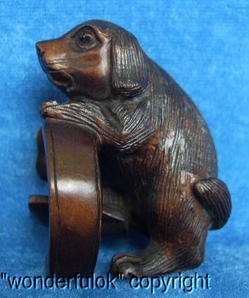 A25 Handwork Boxwood Wood Carving Netsuke Dog Ruyi