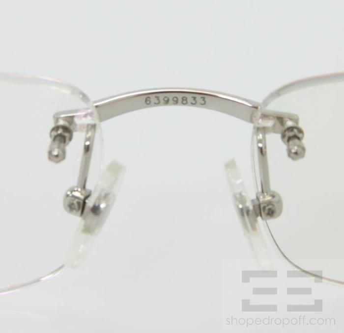 Cartier Beige Silver Rectangular Frame Rimless Eyeglasses