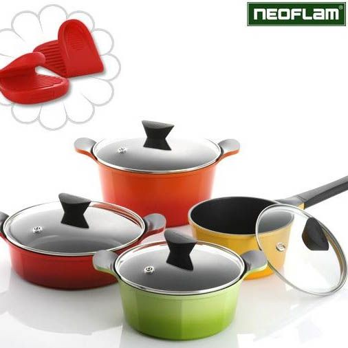 Neoflam Nonstick Ceramic Coating 4 Casseroles with Lid 18 20 24cm