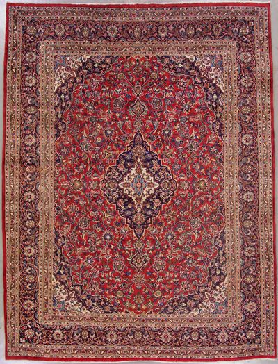 10x13 Red Blue Antique Persian Kashan Oriental Hand Knotted Wool Area 