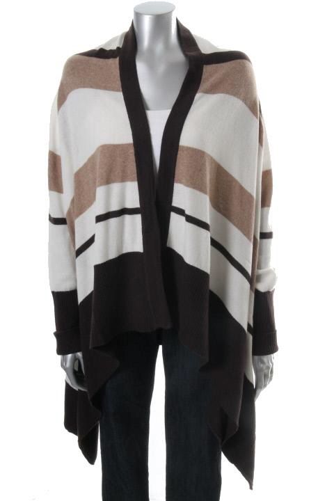 Cece New Multi Color Cashmere Striped Long Sleeve Open Front Cardigan 