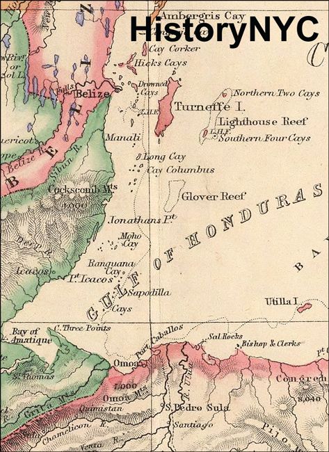 1857 Central America Belize and Yucatan Mexico Map