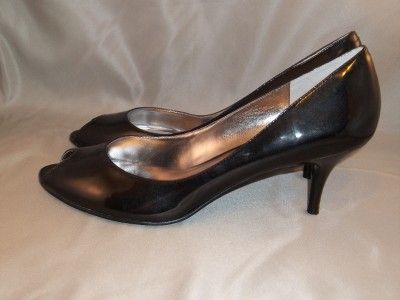 New Nine West (Castille) Black Leather Peep High Heel Shoe 11