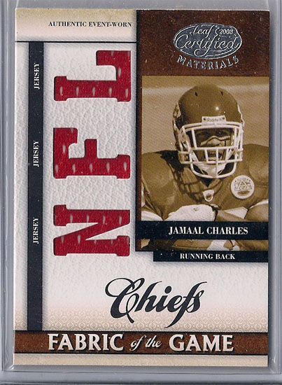 2008 LCM Fabric of the Game Jamaal Charles jersey card /99 Kansas City 