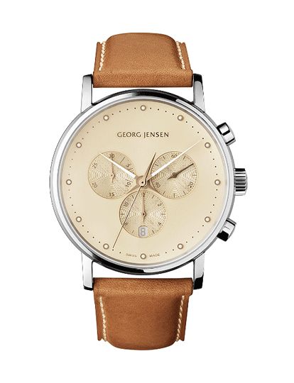 Georg Jensen Mens Chronograph 517 Champagne Colour Dial Koppel