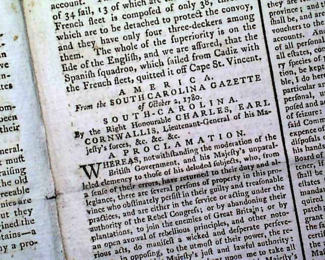 Battle of Camden South Carolina Cornwallis Revolutionary War 1780 Old 