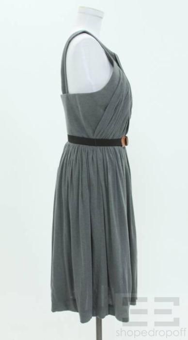 Charles Chang Lima Grey Cotton Cashmere Belted Pleated Dress Size 10 