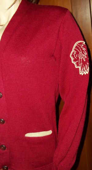 Vtg 40s 50s Varsity Sorority Cheerleader Indianhead Chief Cardigan 