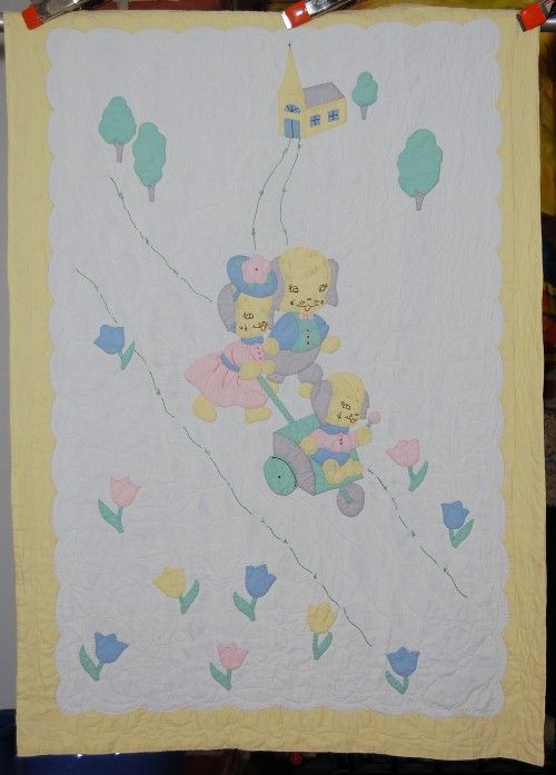 Cheery 30s Pastel Dog Family Antique Crib Quilt Nice