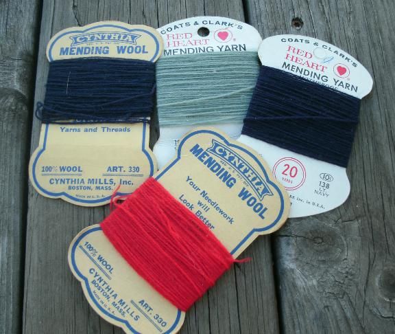 Vintage Red Heart Cynthia Mills Mending Wool Yarn Gray Navy Red Lot of