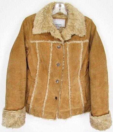 Vtg Wilson® Maxima Sherpa Mod Fur Suede Coat Leather Jacket Brown s