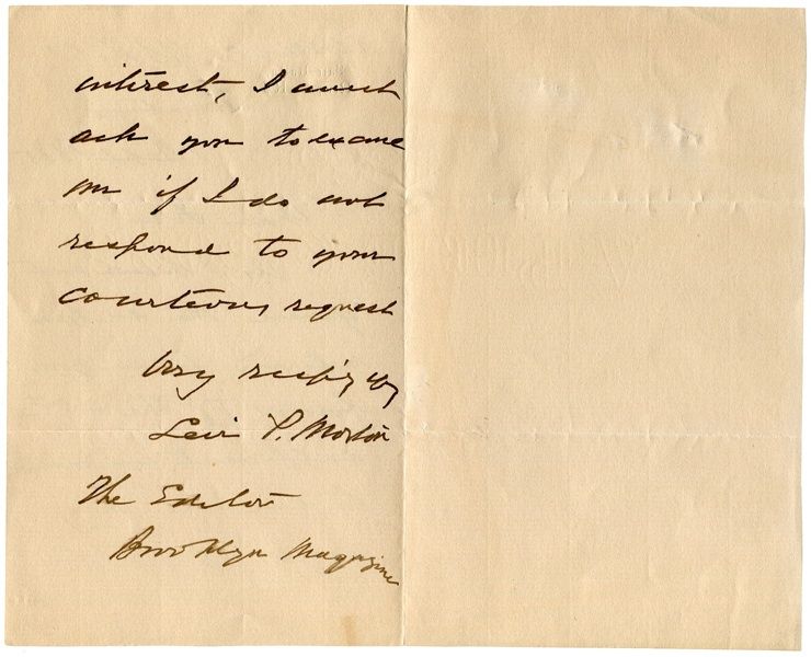 Levi P Morton Autograph Letter Signed Vice President Benjamin Harrison