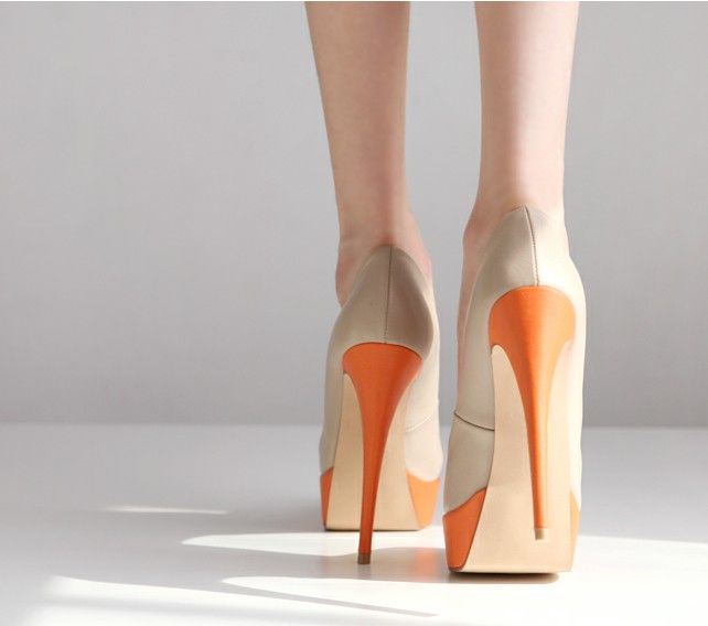Classic Mix Matched Contrast Colour Design High heeled Shoe Orange