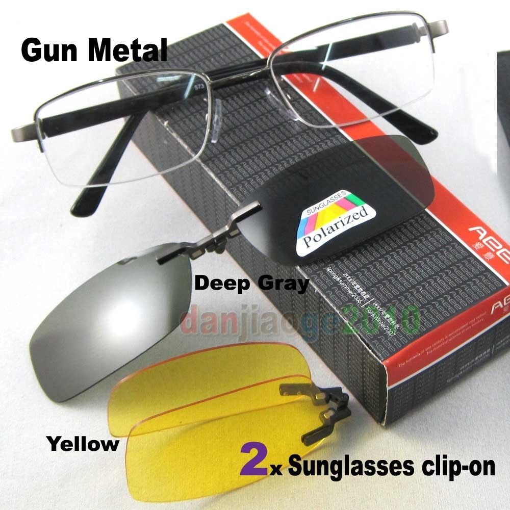 Frame 2PCS Magnetic Clip on Sunglasses Gray Polarized Yellow Night