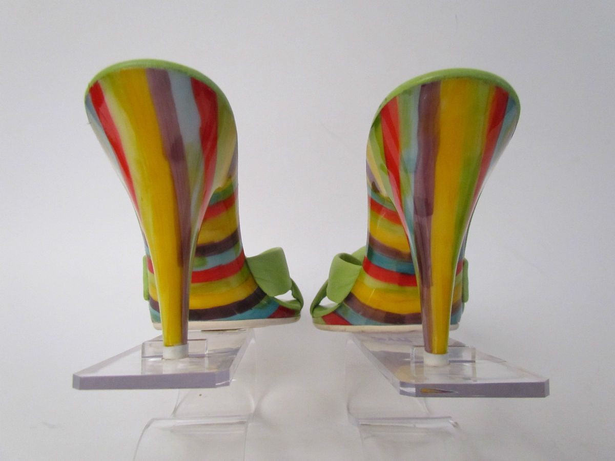 CLAUDIA CIUTI GREEN LEATHER /RAINBOW STRIPE HIGH HEEL SANDALS SIZE 8.5