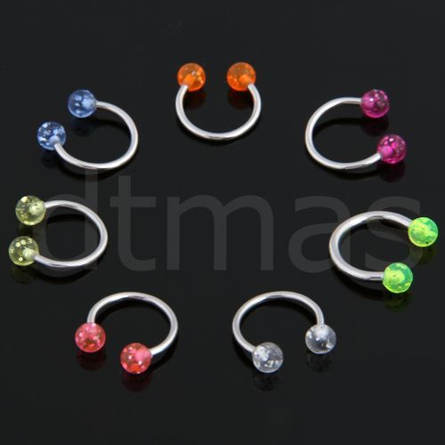 Multicolor Ball Horseshoe Steel Labret Lip Rings Bars