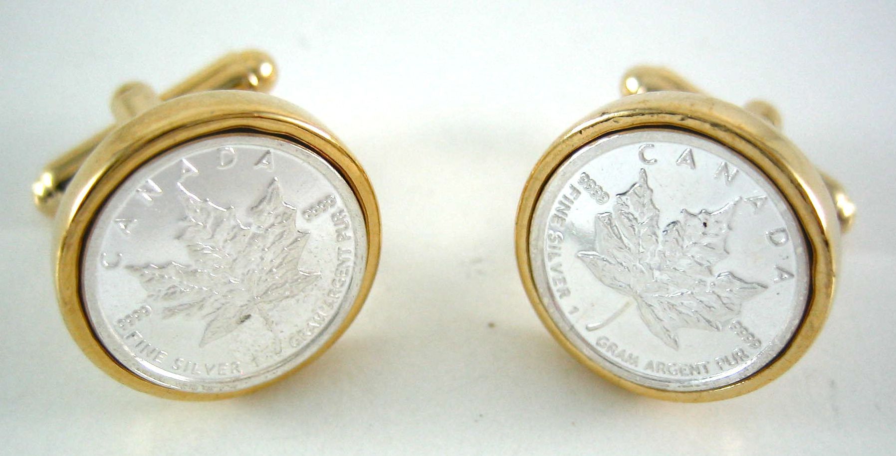 Silver Enamel Canada Canadian Maple Leaf Coin Cufflinks